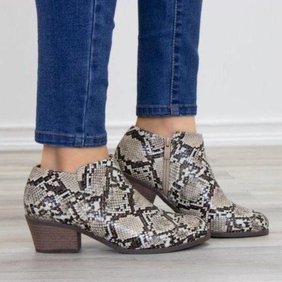 Python Snake Print Low Cut Ankle Booties - Picture 2 of 9